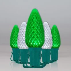 C9 Cool White / Green OptiCore Commercial LED Christmas String Lights -Xmas Lights Store C9 Faceted OptiCore LED Christmas Light Set Green Cool White Green Wire Feed