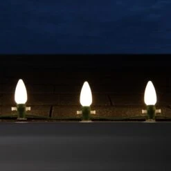 C9 Warm White Smooth OptiCore LED Christmas Light Bulbs LED Bulbs -Xmas Lights Store C9 LED WW Smooth OptiCore Green Wire 6357 Roofline