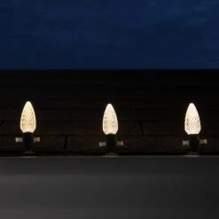 C9 Warm White OptiCore LED Christmas Light Bulbs -Xmas Lights Store C9 LED Warm White Faceted OptiCore Green Wire 6411 Roofline