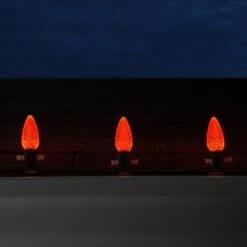 C9 Amber OptiCore Commercial LED -Xmas Lights Store C9 OptiCore LED Amber Faceted Green Wire Roofline