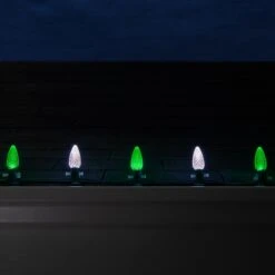 C9 Cool White / Green OptiCore Commercial LED Christmas String Lights -Xmas Lights Store C9 OptiCore LED Green Cool White Faceted Green Wire Roofline