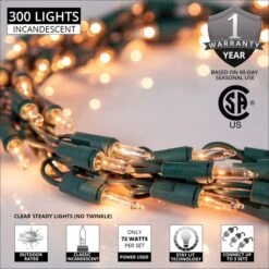 9' Garland Lights, 300 Clear Lamps, Green Wire -Xmas Lights Store Clear Garland Lights Green Wire Badges