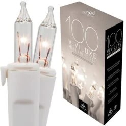 100 Viviluxe TM Clear Christmas Mini Lights, 5.5" Spacing, White Wire