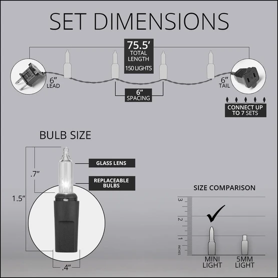 Commercial 150 Multi Color Christmas Mini Lights, 6" Spacing, Green Wire 6 Commercial 150 Multi Color Christmas Mini Lights, 6" Spacing, Green Wire - Image 4