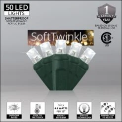 5mm Cool White SoftTwinkle LED Christmas Lights 50 Lights, 17 Feet -Xmas Lights Store Cool White SoftTwinkle Features