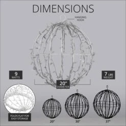 Blue LED, Commercial Mega Sphere Christmas Light Ball, Fold Flat 12 Blue LED, Commercial Mega Sphere Christmas Light Ball, Fold Flat -Xmas Lights Store Dimensions Megasphere 20in