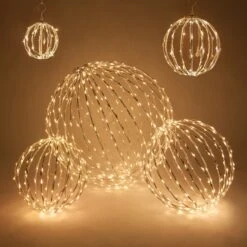 Warm White LED Christmas Light Ball, Fold Flat White Frame -Xmas Lights Store FF Light Balls WW 5MM White Wire family sq