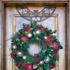 Decorative Wreath Hanger, Deco Holly, Brown Antique Metal, Adjustable -Xmas Lights Store Holly Wreath Hanger on door 14170