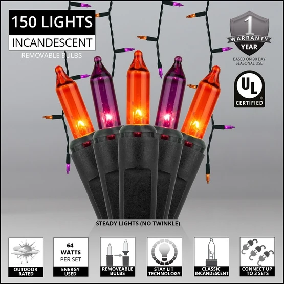Orange, Purple Halloween Icicle Lights, Black Wire 8.5 Ft. Lighted Length, 150 Lights 5 Orange, Purple Halloween Icicle Lights, Black Wire 8.5 Ft. Lighted Length, 150 Lights - Image 3