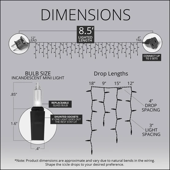 Orange, Purple Halloween Icicle Lights, Black Wire 8.5 Ft. Lighted Length, 150 Lights 6 Orange, Purple Halloween Icicle Lights, Black Wire 8.5 Ft. Lighted Length, 150 Lights - Image 4