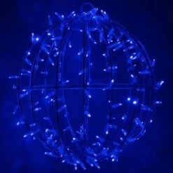Blue LED, Commercial Mega Sphere Christmas Light Ball, Fold Flat 13 Blue LED, Commercial Mega Sphere Christmas Light Ball, Fold Flat -Xmas Lights Store InUse Megasphere Blue 20in hanging