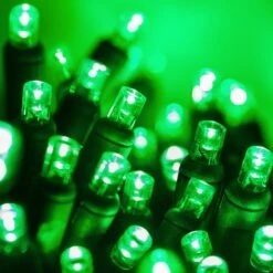5mm LED Wide Angle Green Prelamped Halloween Light Set, Black Wire 70 Lights, 24 Feet