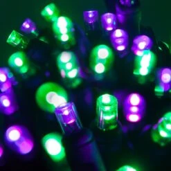 5mm LED Wide Angle Purple, Green Prelamped Halloween Light Set, Black Wire 70 Lights, 24 Feet