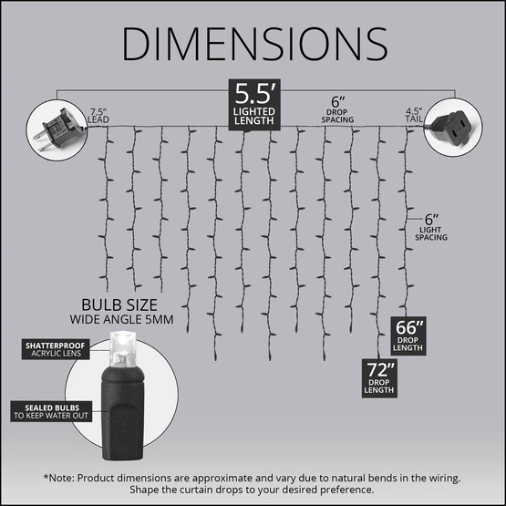 Cool White LED Curtain Lights 5.5 Ft. Lighted Length, 150 Lights 6 Cool White LED Curtain Lights 5.5 Ft. Lighted Length, 150 Lights - Image 4