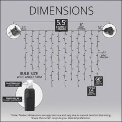 Cool White SoftTwinkle LED Curtain Lights 5.5 Ft. Lighted Length, 150 Lights -Xmas Lights Store LED Curtain Lights Dimensions