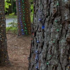 5mm Multicolor LED Tree Wrap Lights, Brown Wire 100 Lights, 2' X 6' Net -Xmas Lights Store LED Multicolor 5MM Lights Trunk Wrap Brown Wire 03 daylight