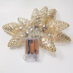 Battery Operated LED Iridescent Pinecone String Lights, 10 Warm White Lights -Xmas Lights Store LED battery operated glass pinecone lights 7507
