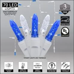 M5 Blue, White LED Icicle Lights 7 Ft. Lighted Length, 70 Lights -Xmas Lights Store M5 BLUE CW led icicle lights feature graphic