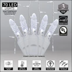 M5 Cool White LED Icicle Lights 7 Ft. Lighted Length, 70 Lights -Xmas Lights Store M5 CW led icicle lights feature graphic