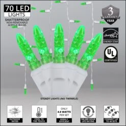 M5 Green Halloween LED Icicle Lights 7 Ft. Lighted Length, 70 Lights -Xmas Lights Store M5 GREEN led icicle lights feature graphic