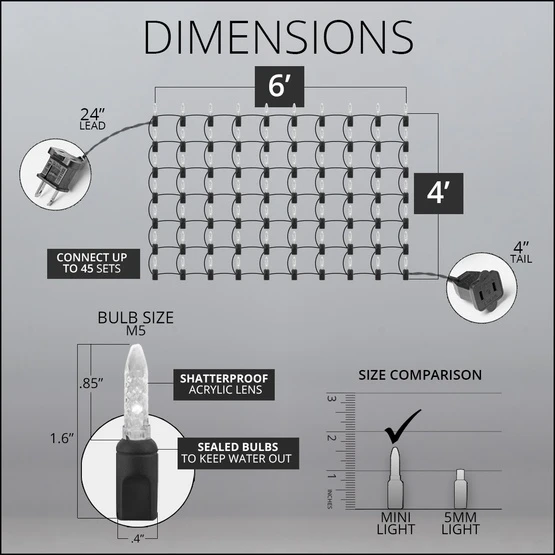 M5 Multicolor LED Net Lights, Green Wire 100 Lights, 4' X 6' Net 6 M5 Multicolor LED Net Lights, Green Wire 100 Lights, 4' X 6' Net - Image 4