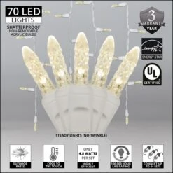 M5 Warm White LED Icicle Lights 7 Ft. Lighted Length, 70 Lights -Xmas Lights Store M5 WW led icicle lights feature graphic