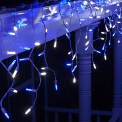 M5 Blue, White LED Icicle Lights 7 Ft. Lighted Length, 70 Lights -Xmas Lights Store M5 blue white LED icicle lights 20350 A