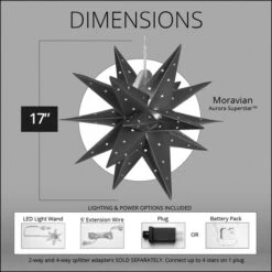 Aurora Superstar TM LED Fold-Flat White Moravian Star Light, Outdoor Rated -Xmas Lights Store Moravian 17in Aurora Superstar Dimensions
