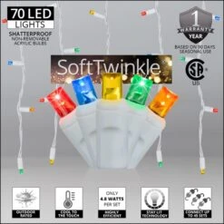 5mm Multicolor SoftTwinkle LED Icicle Lights 7 Ft. Lighted Length, 70 Lights -Xmas Lights Store Multicolor SoftTwinkle Icicle Features