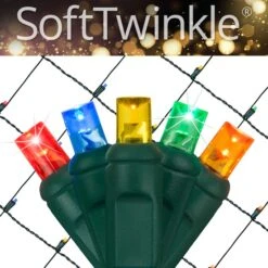 5mm Multicolor SoftTwinkle LED Net Lights, Green Wire 70 Lights, 4' X 6' Net