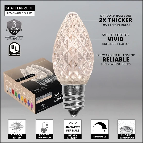 C7 Warm White OptiCore LED Christmas Light Bulbs 6 C7 Warm White OptiCore LED Christmas Light Bulbs - Image 4