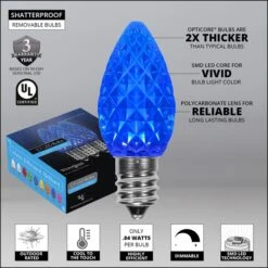 C7 Blue OptiCore Commercial LED Christmas String Lights 13 C7 Blue OptiCore Commercial LED Christmas String Lights -Xmas Lights Store Opticore C7 faceted blue LED bulb features badges