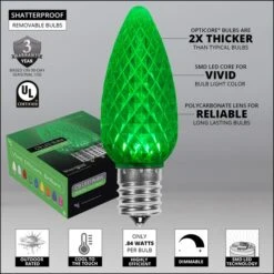 C9 Green OptiCore Commercial LED Christmas String Lights -Xmas Lights Store Opticore C9 faceted green LED bulb features badges