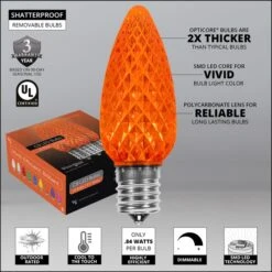 C9 Amber OptiCore Commercial LED -Xmas Lights Store Opticore C9 faceted orange LED bulb features badges