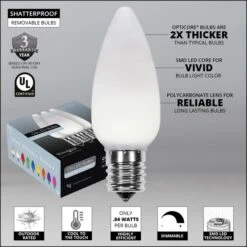 C9 Cool White Smooth OptiCore LED Christmas Light Bulbs LED Bulbs -Xmas Lights Store Opticore C9 smooth CW LED bulb features badges 1