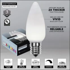 C9 Cool White Smooth OptiCore Commercial LED Christmas String Lights 13 C9 Cool White Smooth OptiCore Commercial LED Christmas String Lights -Xmas Lights Store Opticore C9 smooth CW LED bulb features badges