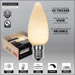 C9 Warm White Smooth OptiCore LED Christmas Light Bulbs LED Bulbs -Xmas Lights Store Opticore C9 smooth WW LED bulb features badges 1