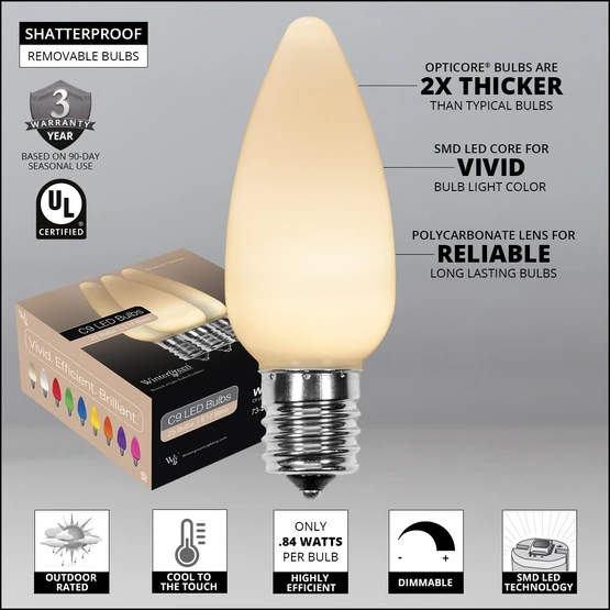 C9 Warm White Smooth OptiCore Commercial LED Christmas String Lights 5 C9 Warm White Smooth OptiCore Commercial LED Christmas String Lights - Image 3