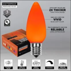 C9 Amber Smooth OptiCore Commercial LED -Xmas Lights Store Opticore C9 smooth orange LED bulb features badges