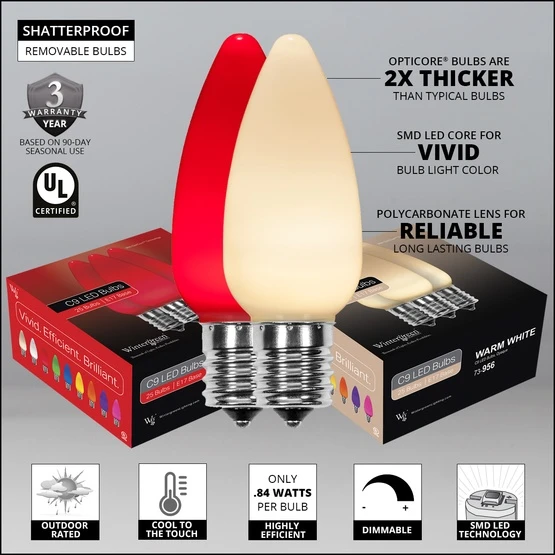 C9 Red / Warm White Smooth OptiCore Commercial LED Christmas String Lights 5 C9 Red / Warm White Smooth OptiCore Commercial LED Christmas String Lights - Image 3