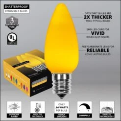 C9 Gold Smooth OptiCore Commercial LED Christmas String Lights -Xmas Lights Store Opticore C9 smooth yellow LED bulb features badges