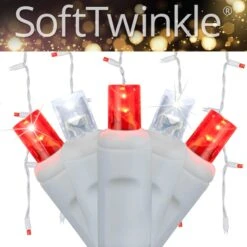 5mm Cool White, Red SoftTwinkle LED Icicle Lights 7 Ft. Lighted Length, 70 Lights