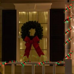 9' Garland Lights, 300 Red/Green Lamps, Green Wire -Xmas Lights Store Red Green Garland Lights Green Wire porch 8596