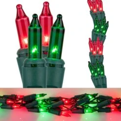 9' Garland Lights, 300 Red/Green Lamps, Green Wire