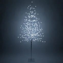 Silver LED Tree With Cool White Mini Globe Lights 6 Ft, 198 Lights
