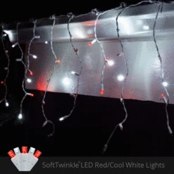 5mm Cool White, Red SoftTwinkle LED Icicle Lights 7 Ft. Lighted Length, 70 Lights -Xmas Lights Store SoftTwinkle Icicle Red Cool White