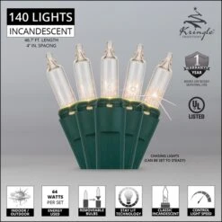 140 Clear Chasing Mini Lights, 4" Spacing, Green Wire -Xmas Lights Store Standard Chasing Clear 140 Mini Lights 46ft Green Wire Feature Graphic