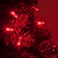 T5 Red LED Christmas Tree Lights 50 Lights, 25.5 Feet -Xmas Lights Store T5 Red LED String Lights Tree Closeup 8432