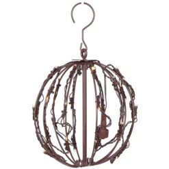 Warm White LED Christmas Light Ball, Fold Flat Brown Frame 13 Warm White LED Christmas Light Ball, Fold Flat Brown Frame -Xmas Lights Store WW 8in Brown Wire 5mm Light Sphere 4229