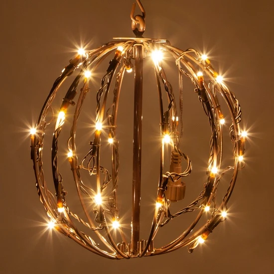 Warm White LED Christmas Light Ball, Fold Flat Brown Frame 3 Warm White LED Christmas Light Ball, Fold Flat Brown Frame